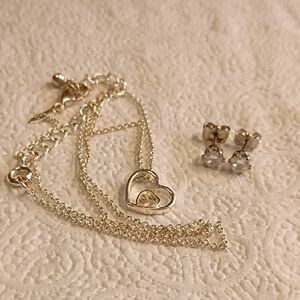 Avon Silver and Gold Heart Necklace Set